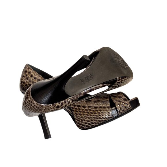 J Vincent Faux Croc All Leather Platform Pump Peep Toe Stiletto Heels Size 9.5 - Picture 7 of 7